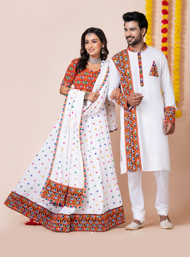 White Rayon Gamthi Work Navratri Special Combo