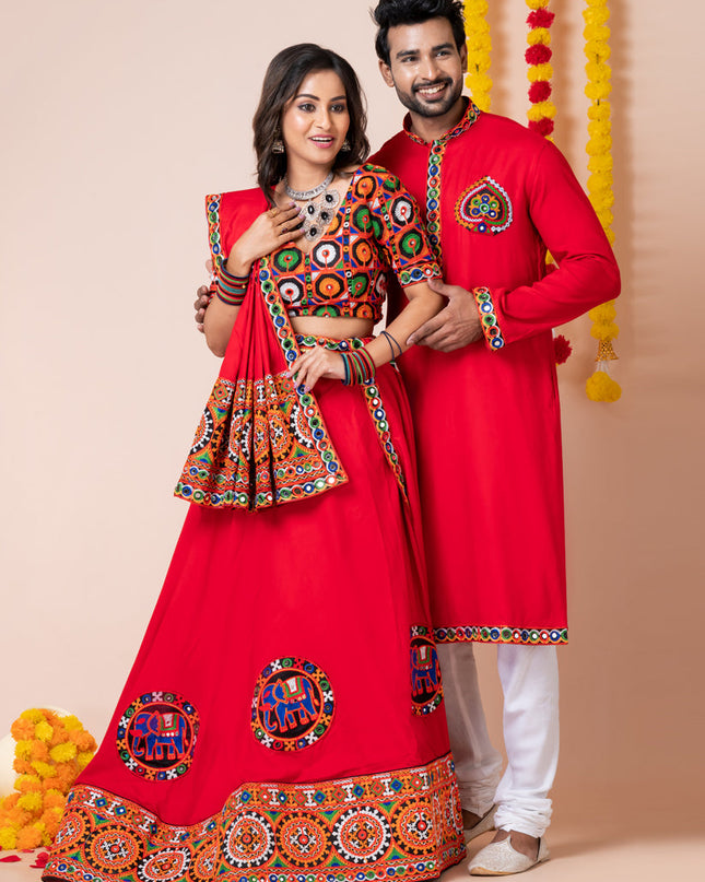 Red Rayon Gamthi Work Navratri Special Combo