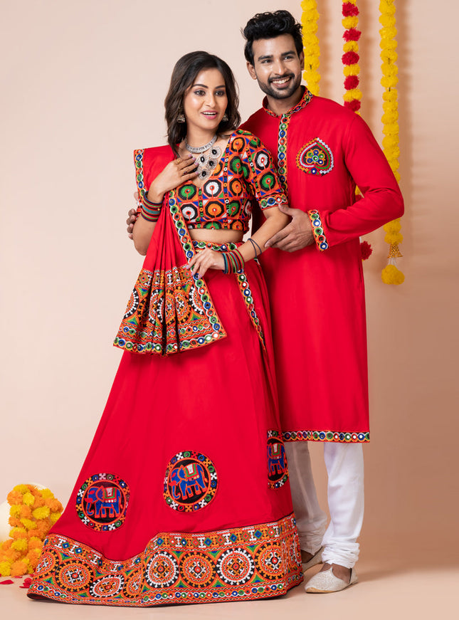 Red Rayon Gamthi Work Navratri Special Combo