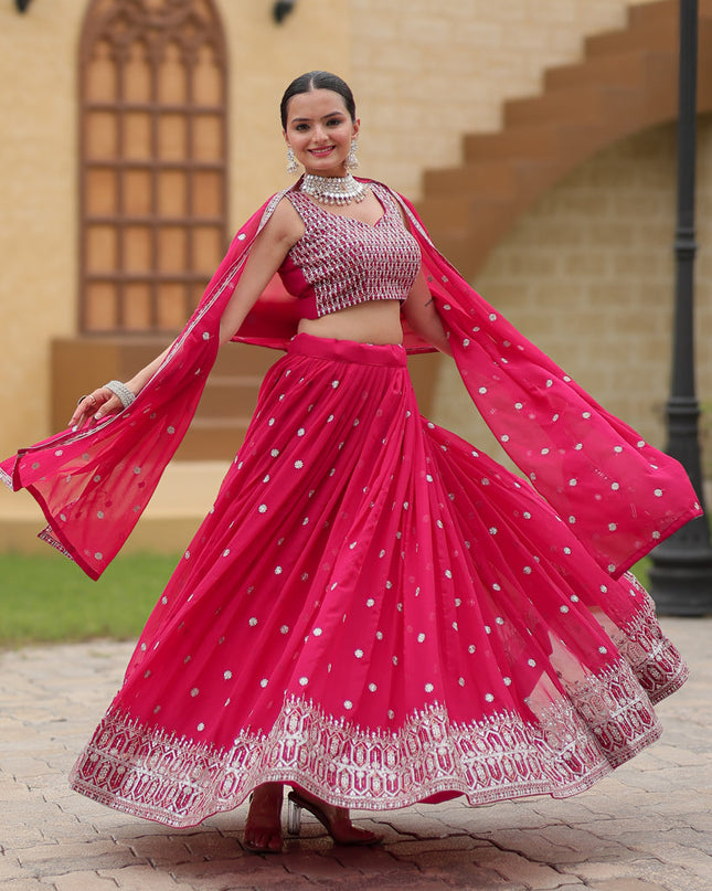 Rani Pink Faux Georgette Sequins Embroidered Lehenga Choli