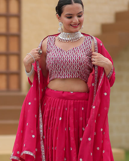Rani Pink Faux Georgette Sequins Embroidered Lehenga Choli