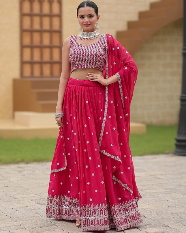 Rani Pink Faux Georgette Sequins Embroidered Lehenga Choli