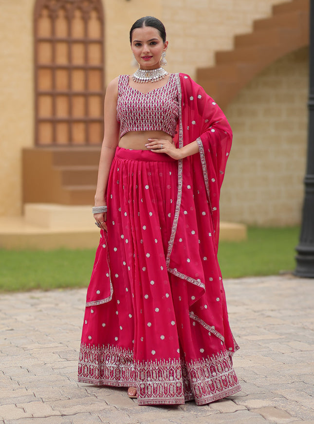 Rani Pink Faux Georgette Sequins Embroidered Lehenga Choli