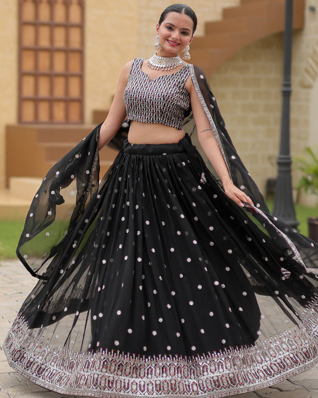 Black Faux Georgette Sequins Embroidered Lehenga Choli