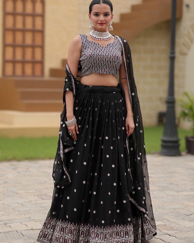 Black Faux Georgette Sequins Embroidered Lehenga Choli