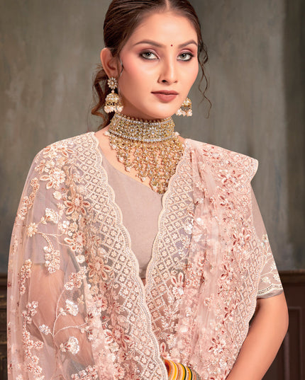 Blush Peach Net Resham Embroidered Saree