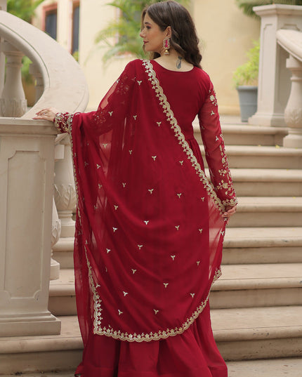 Maroon Faux Georgette Embroidered Gown with Dupatta