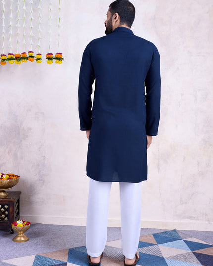 Navy Blue Rayon Gamthi Work Navratri Special Kurta