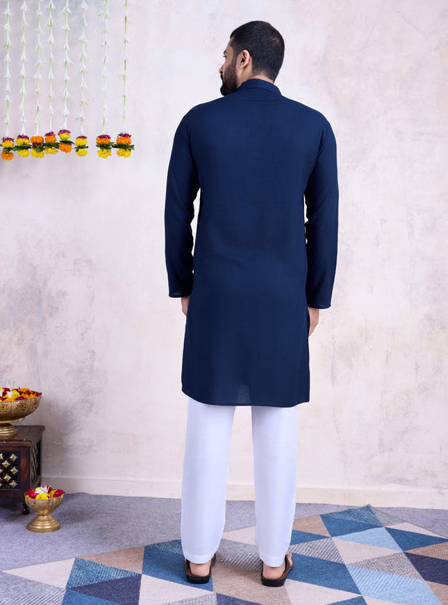 Navy Blue Rayon Gamthi Work Navratri Special Kurta