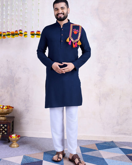Navy Blue Rayon Gamthi Work Navratri Special Kurta