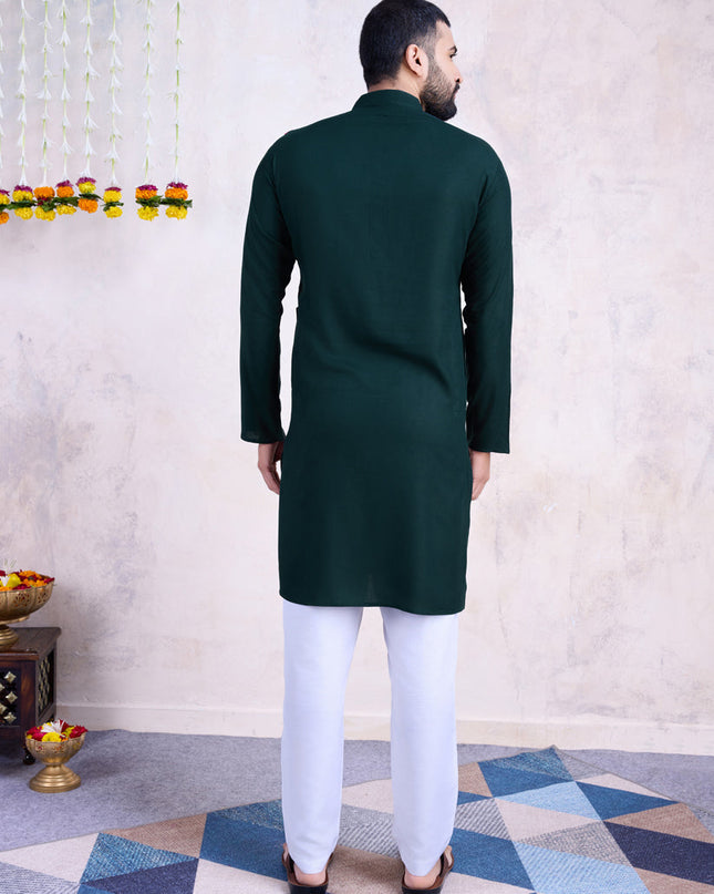 Bottle Green Rayon Gamthi Work Navratri Special Kurta