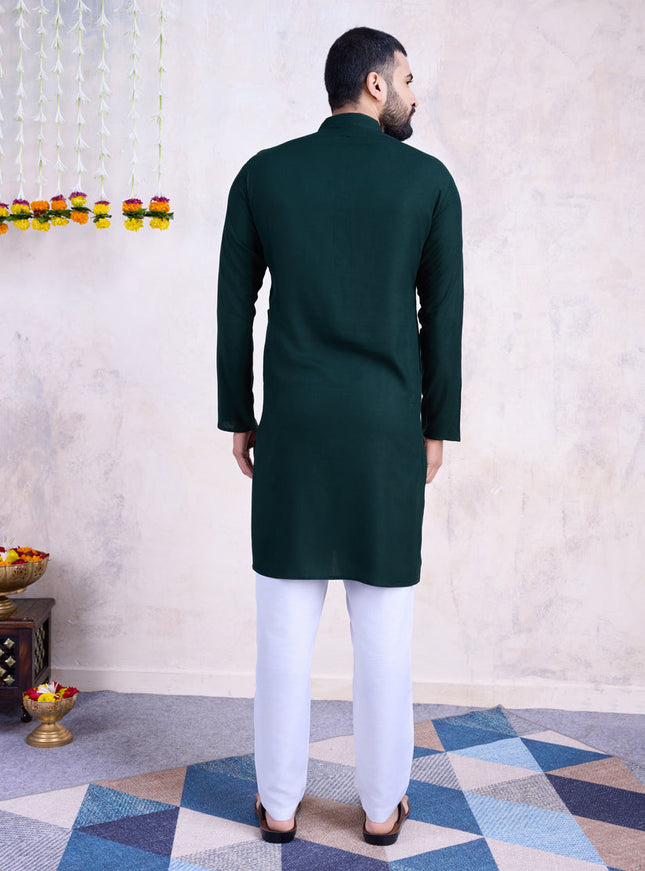 Bottle Green Rayon Gamthi Work Navratri Special Kurta