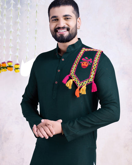 Bottle Green Rayon Gamthi Work Navratri Special Kurta