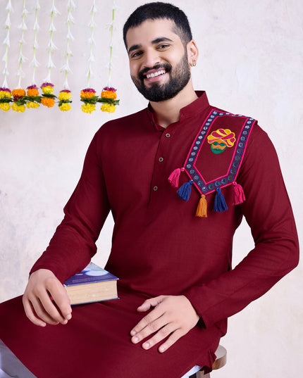 Maroon Rayon Gamthi Work Navratri Special Kurta