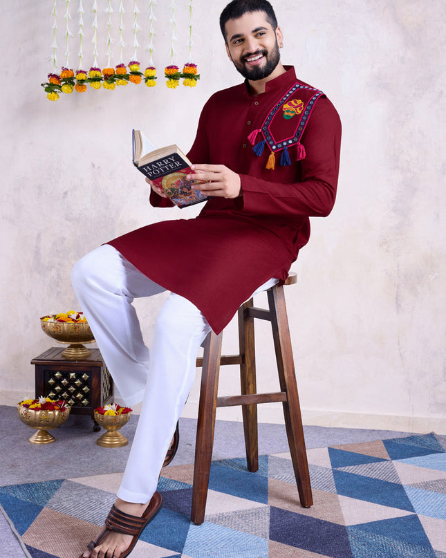 Maroon Rayon Gamthi Work Navratri Special Kurta