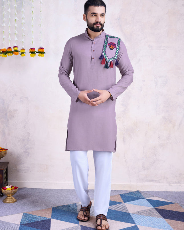 Dusty Purple Rayon Gamthi Work Navratri Special Kurta