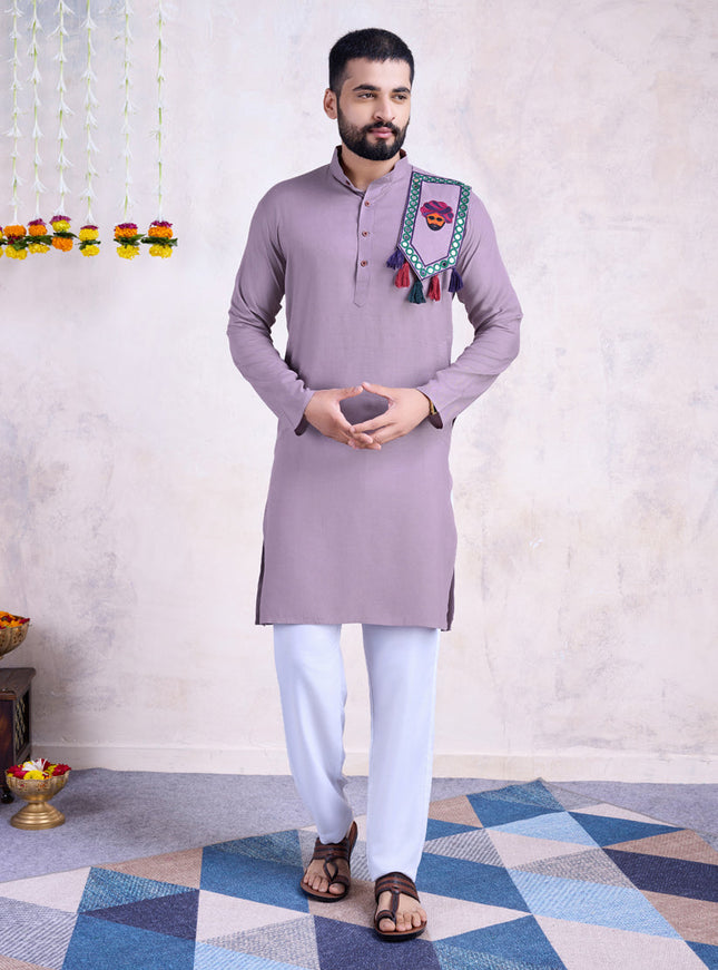 Dusty Purple Rayon Gamthi Work Navratri Special Kurta