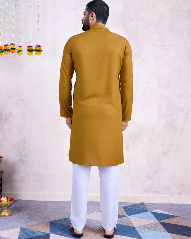 Mustard Yellow Rayon Gamthi Work Navratri Special Kurta