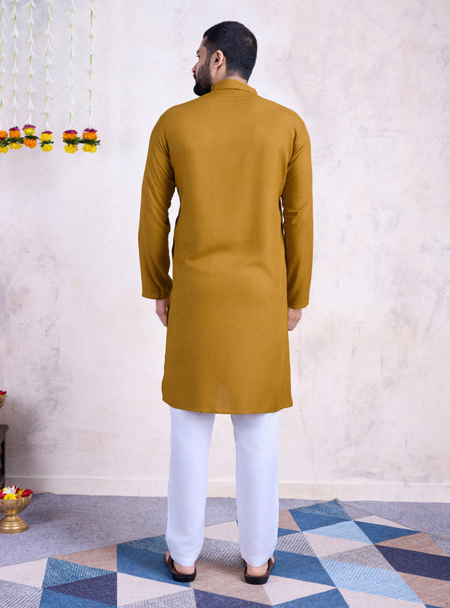 Mustard Yellow Rayon Gamthi Work Navratri Special Kurta