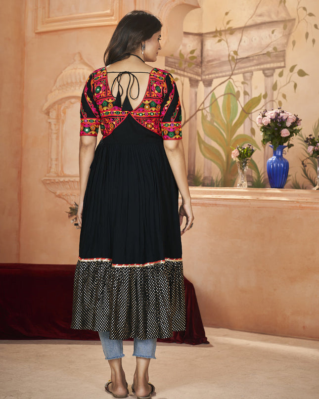 Black Rayon Gamthi Work Festival Kurti