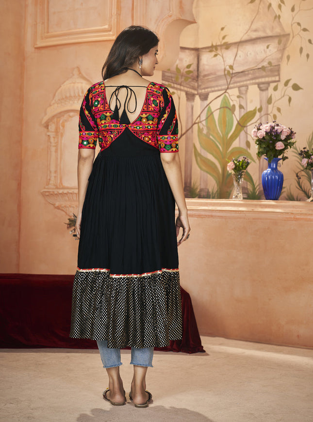 Black Rayon Gamthi Work Festival Kurti