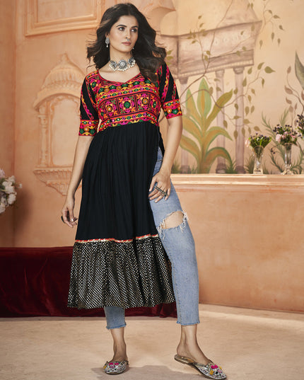 Black Rayon Gamthi Work Festival Kurti