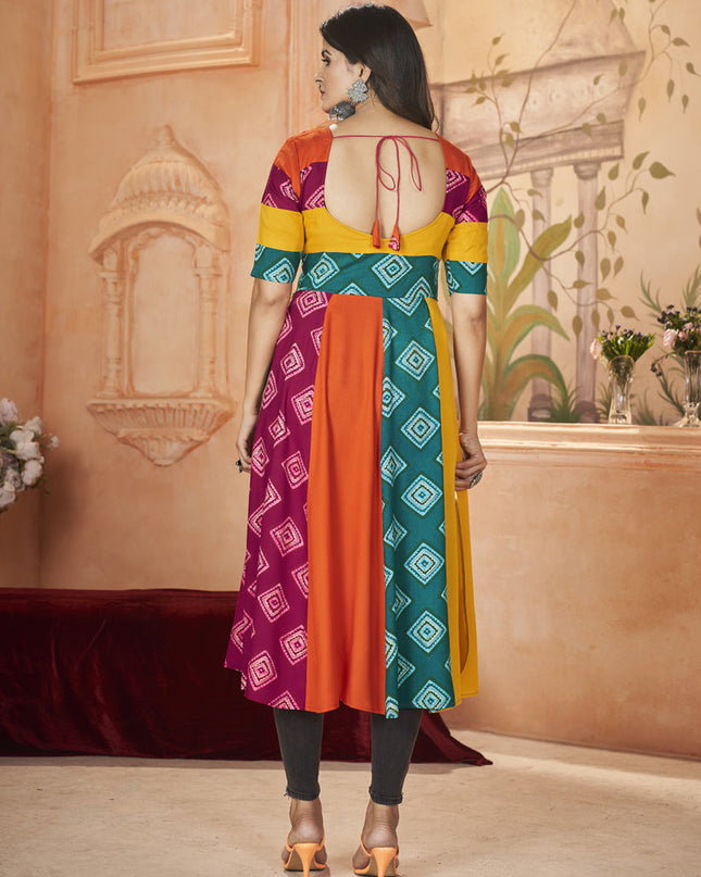 Multicolor Rayon Gamthi Work Festival Kurti