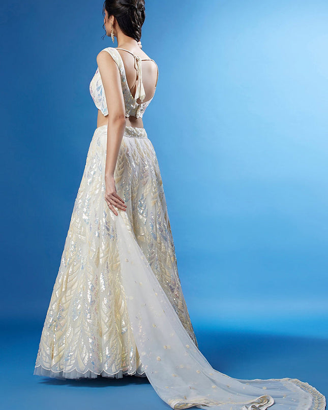 Pearl White Net Embroidered Designer Lehenga Choli