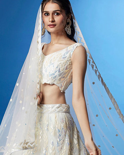 Pearl White Net Embroidered Designer Lehenga Choli
