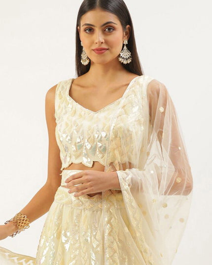 Pastel Yellow Net Embroidered Designer Lehenga Choli