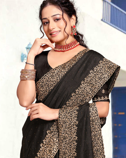 Black Art Silk Embroidered Festival Saree