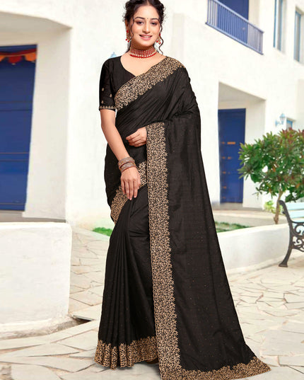 Black Art Silk Embroidered Festival Saree