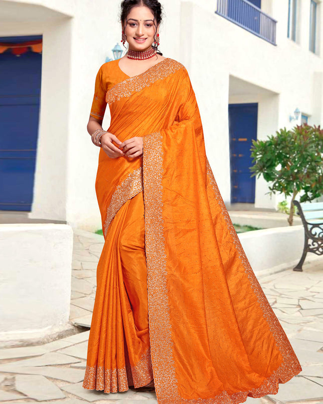 Sunset Yellow Art Silk Embroidered Festival Saree