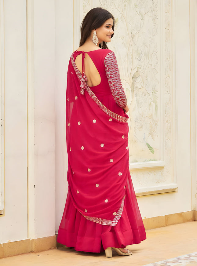 Rani Pink Faux Georgette Embroidered Gown with Dupatta