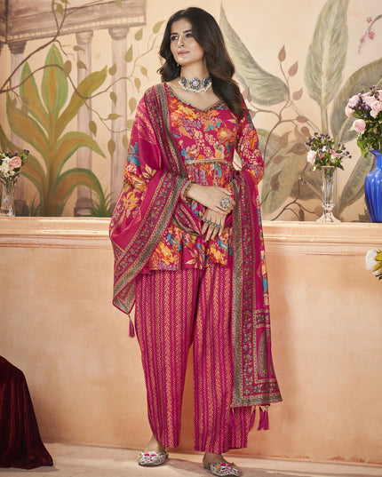 Rani Pink Silk Printed Readymade Palazzo Kameez