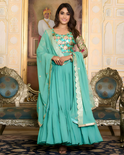 Sea Green Faux Georgette Gown with Dupatta