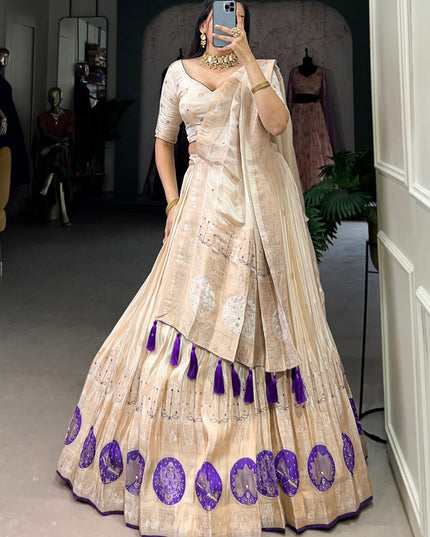 cream purple pure shimmer navratri special chaniya choli