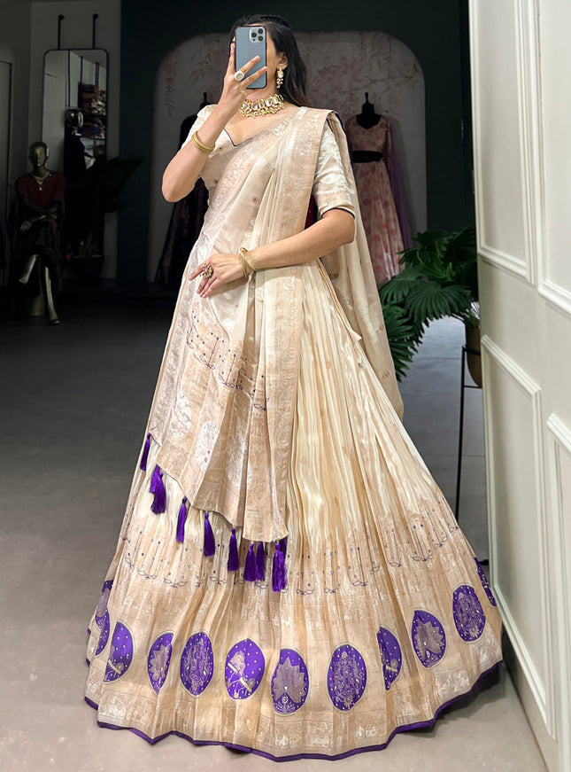 cream purple pure shimmer navratri special chaniya choli