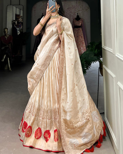 cream red pure shimmer navratri special chaniya choli