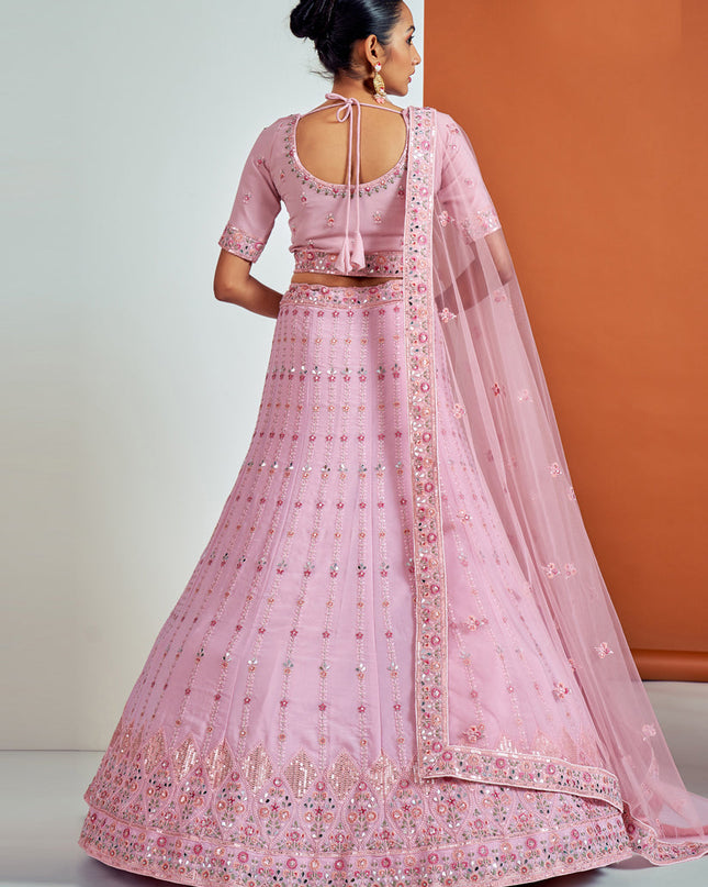 Graceful Pink Georgette Embroidered Designer Lehenga Choli