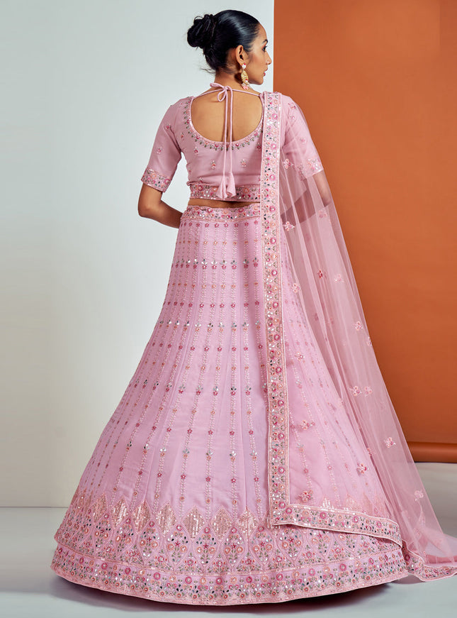 Graceful Pink Georgette Embroidered Designer Lehenga Choli