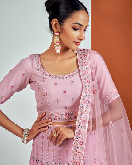 Graceful Pink Georgette Embroidered Designer Lehenga Choli