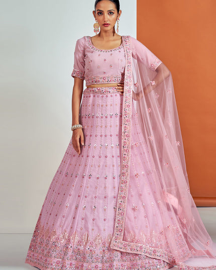 Graceful Pink Georgette Embroidered Designer Lehenga Choli