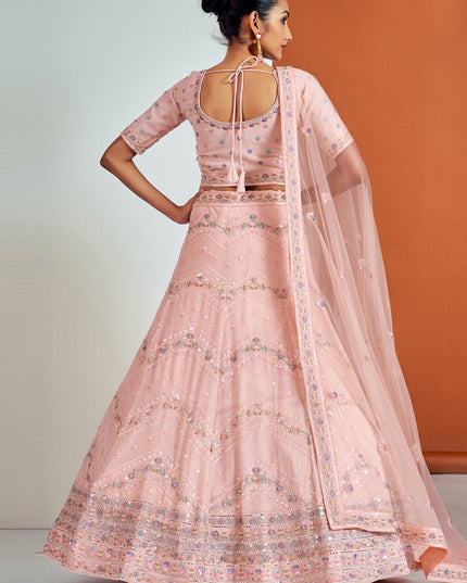 Sophisticated Blush Pink Georgette Embroidered Designer Lehenga Choli