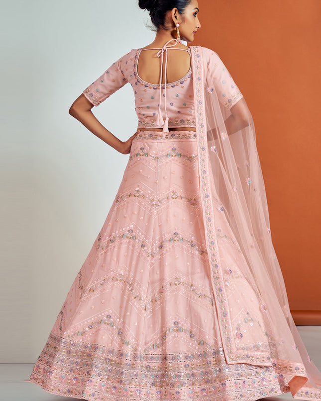 Sophisticated Blush Pink Georgette Embroidered Designer Lehenga Choli