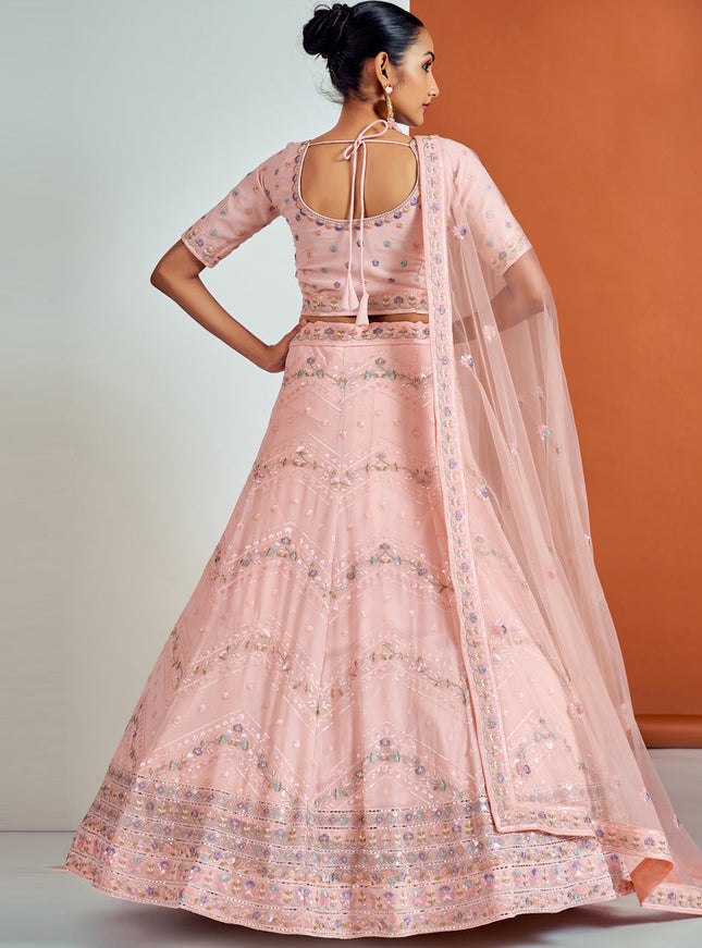 Sophisticated Blush Pink Georgette Embroidered Designer Lehenga Choli