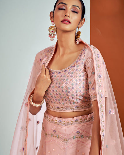 Sophisticated Blush Pink Georgette Embroidered Designer Lehenga Choli