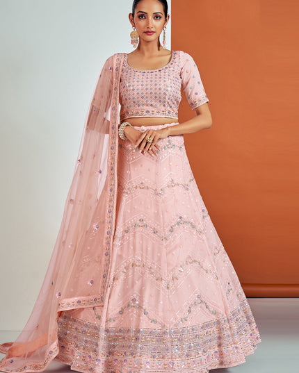 Sophisticated Blush Pink Georgette Embroidered Designer Lehenga Choli