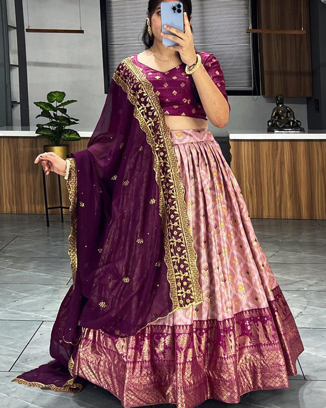 peach dola silk printed chaniya choli