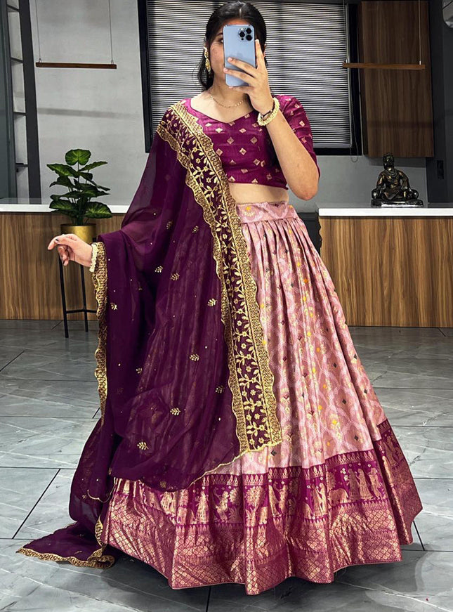 peach dola silk printed chaniya choli